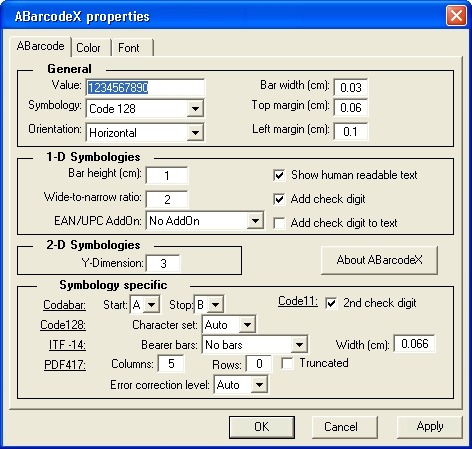 Click to view ABarcode ActiveX 1.2.1 screenshot