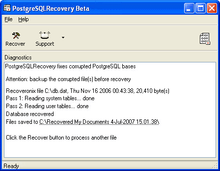 Click to view Recovery for PostgreSQL 1.1.0833 screenshot