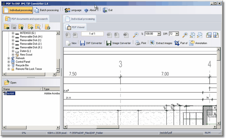 Click to view PDF to DXF JPF TIFF Converter 1.4 screenshot