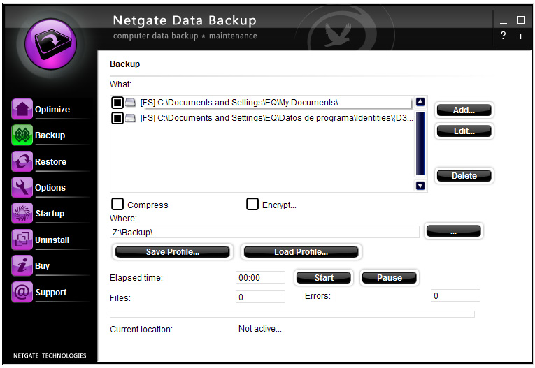 Click to view NETGATE Data Backup 3.0.605 screenshot