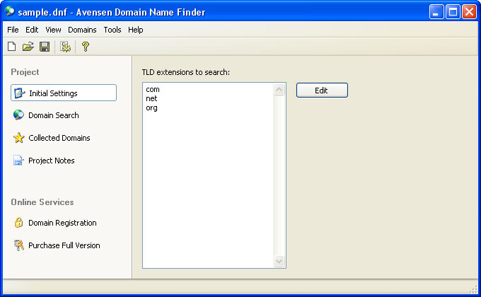 Click to view Avensen Domain Name Finder 2.24 screenshot