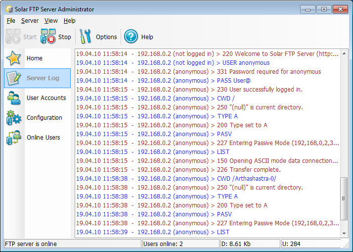 Click to view Solar FTP Server 2.2 screenshot