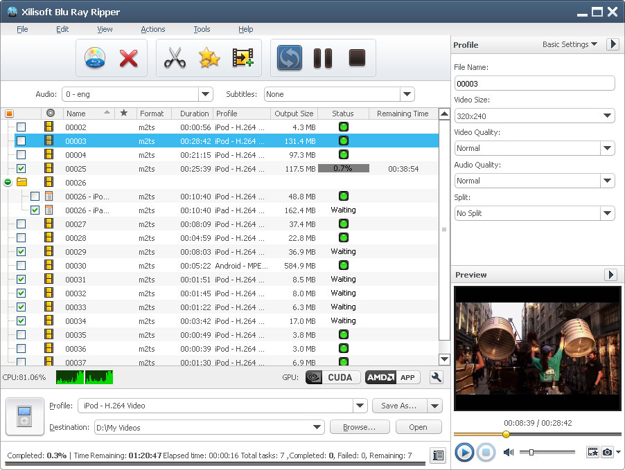 Click to view Xilisoft Blu Ray Ripper 7.1.0.20131118 screenshot
