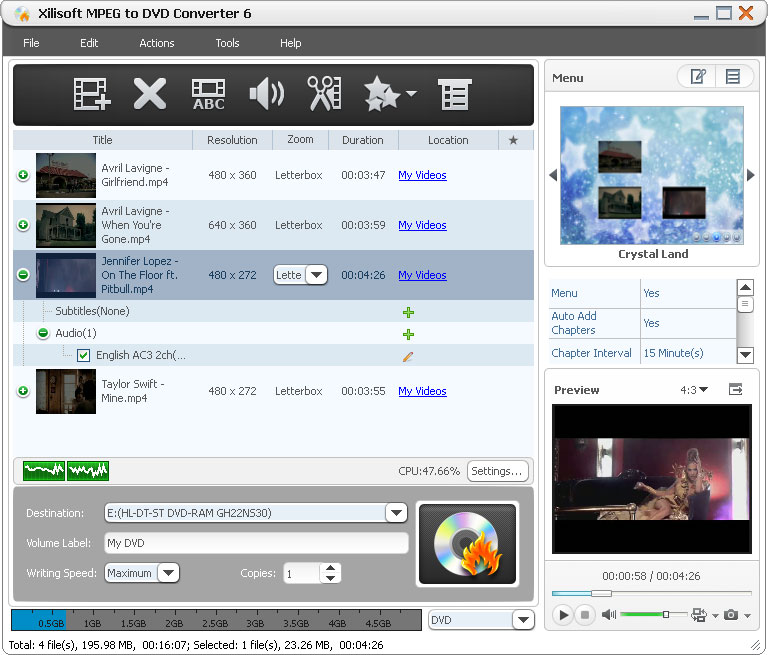 Click to view Xilisoft MPEG to DVD Converter 6.2.1.0321 screenshot