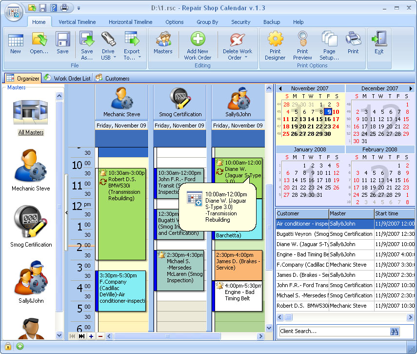Click to view Repair Shop Calendar for Workgroup 4.1 screenshot