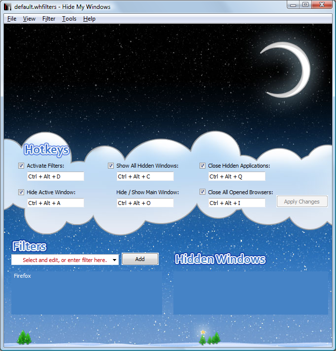 Click to view Hide My Windows: Christmas Edition 1.9.5 screenshot