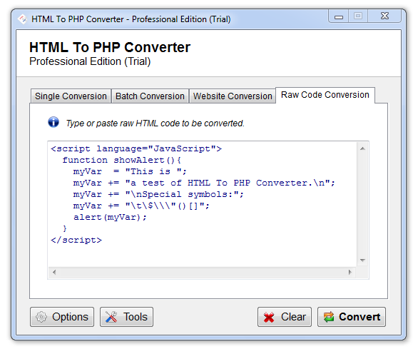 Click to view HTML To PHP Converter 6.1.0.17 screenshot