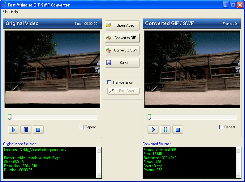 Click to view Fast AVI to GIF Converter 2.8 screenshot