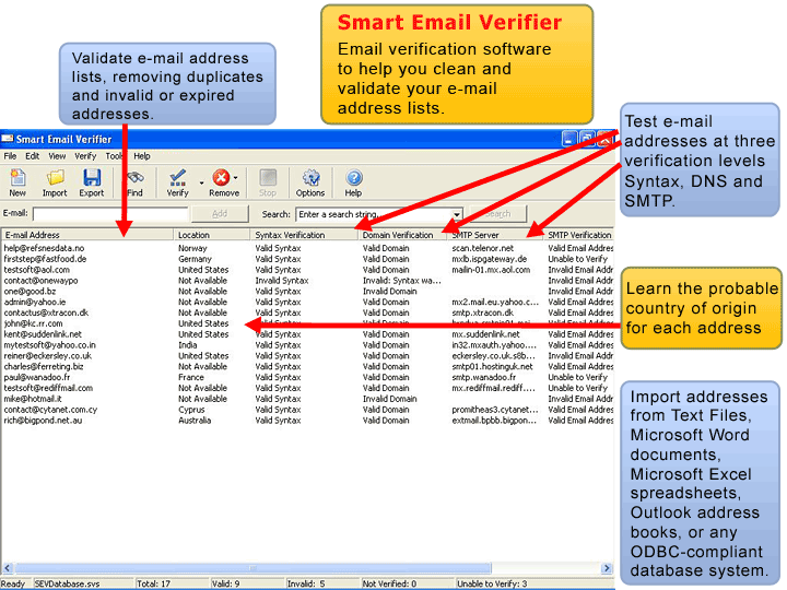 Click to view Smart Email Verifier 3.51 screenshot