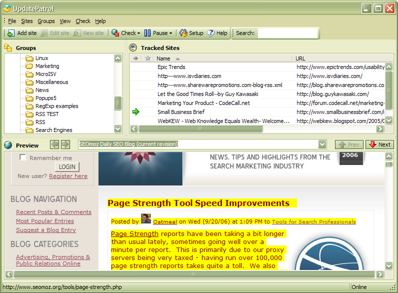 Click to view UpdatePatrol- Automatic Web Page Watcher 3.2 screenshot