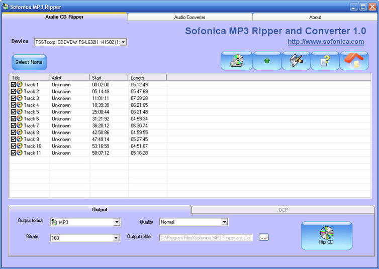 Click to view Sofonica MP3 Ripper and Converter 1.0 screenshot