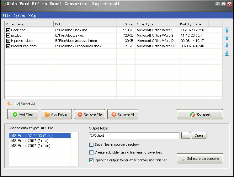 Click to view Okdo Word Rtf to Excel Converter 5.4 screenshot