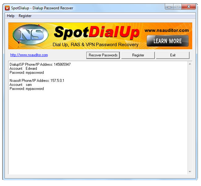 Click to view SpotDialup Password Recover 1.6.7 screenshot