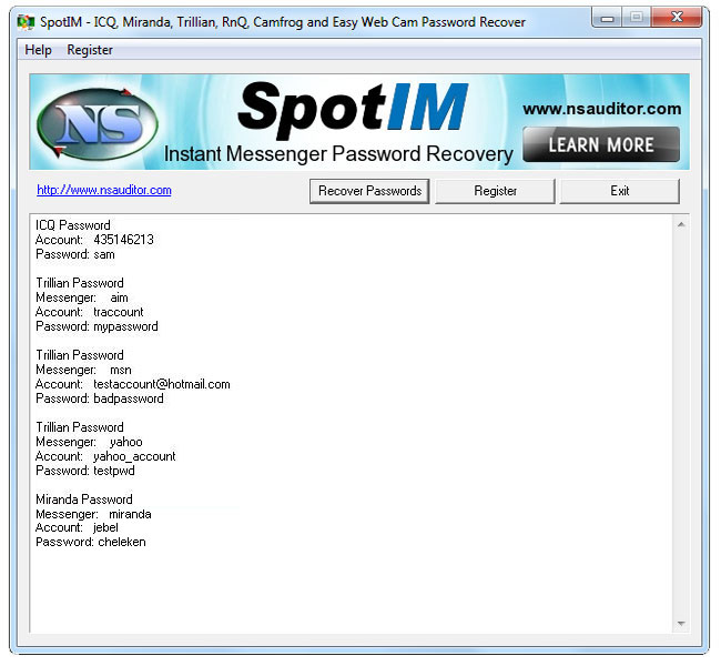 Click to view SpotIM Messenger Password Recovery 2.2 screenshot
