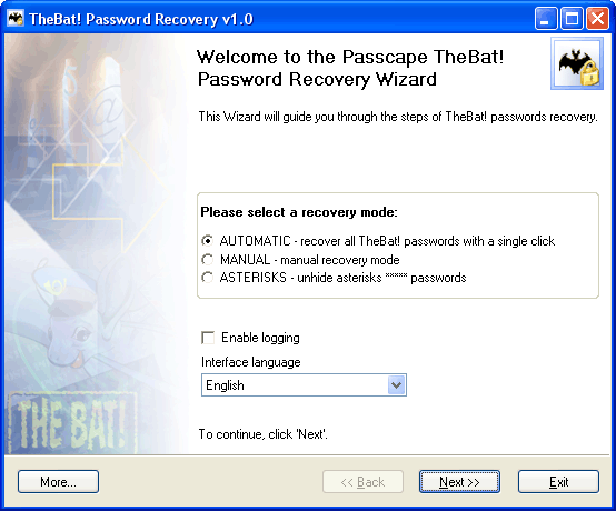 Click to view TheBat! Password Recovery 1.6.3 screenshot