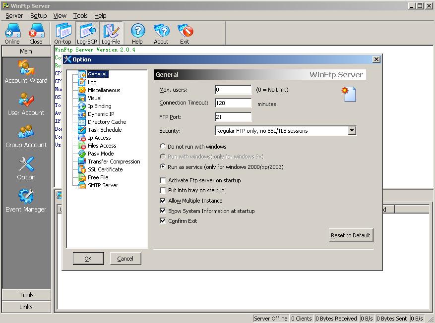 Click to view WinFtp Server 2.4.0 screenshot