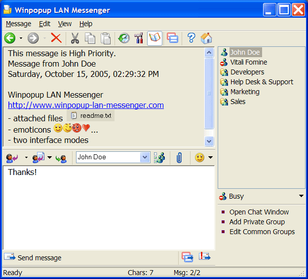 Click to view Winpopup LAN Messenger 5.3 screenshot