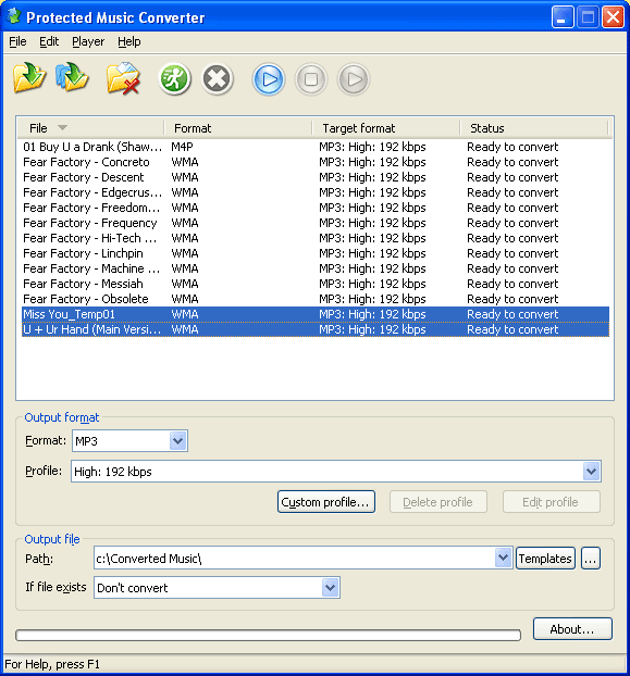 Click to view Protected Music Converter 1.9.7.5 screenshot