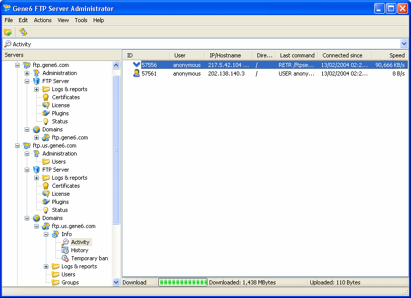 Click to view Gene6 FTP Server 3.10.0 screenshot