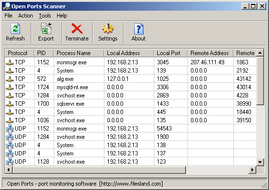 Click to view Open Ports Scanner 2.47 screenshot