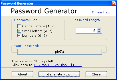 Click to view Password Generator Software 2.3 screenshot