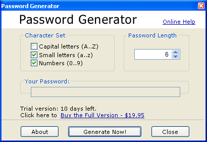 Click to view Password Generator 2.0 2.1 screenshot