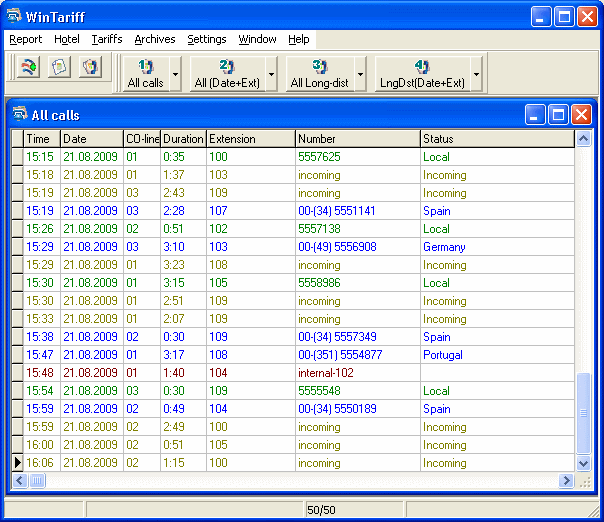 Screenshot for WinTariff call accounting software 2.9.7