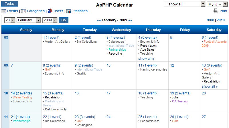 Click to view PHP Events Calendar Control 3.7.5 screenshot