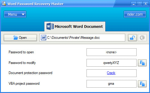 Click to view Word Password Recovery Master 4.0 screenshot