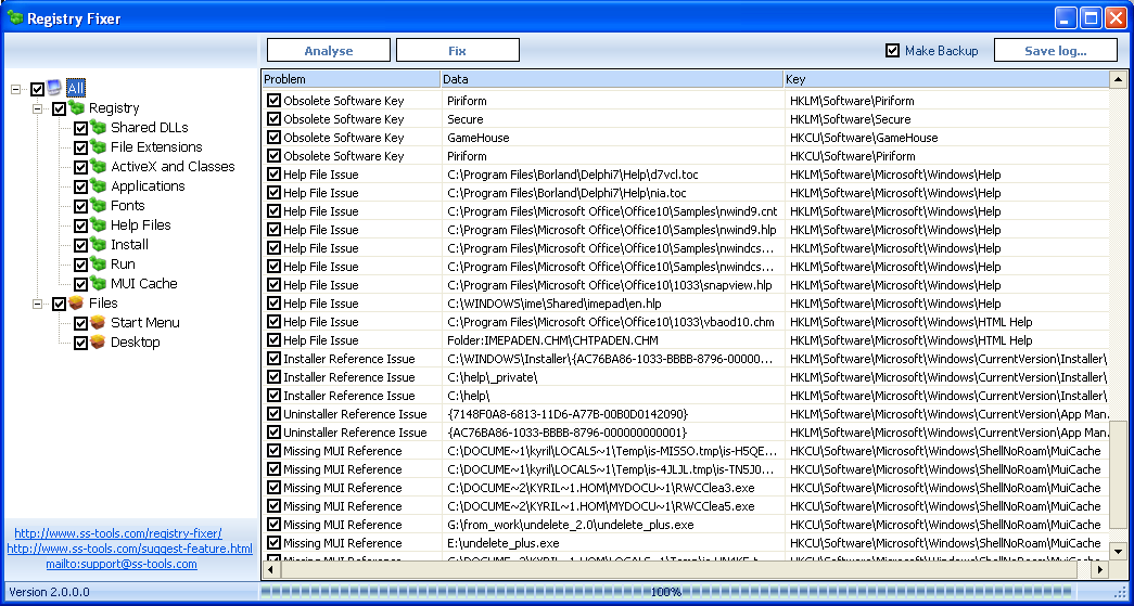 Click to view Ss Registry Fixer 2.0 screenshot