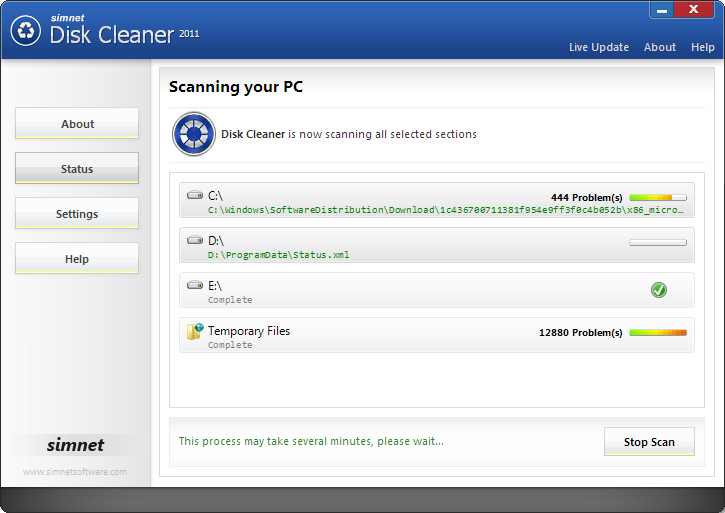 Click to view Simnet Disk Cleaner 2011 3.1.1.4 screenshot
