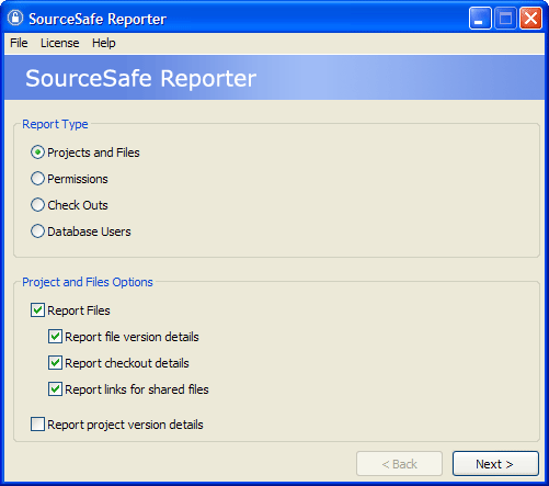 Click to view SourceSafe Reporter 2.1 screenshot