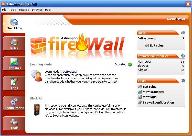 Click to view Ashampoo Firewall FREE 1.20 screenshot