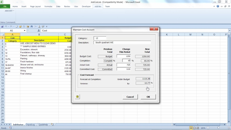 Click to view JobCOST Controller for Excel 10.2 screenshot