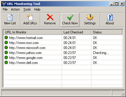 Click to view URL Monitoring Tool 2.95 screenshot
