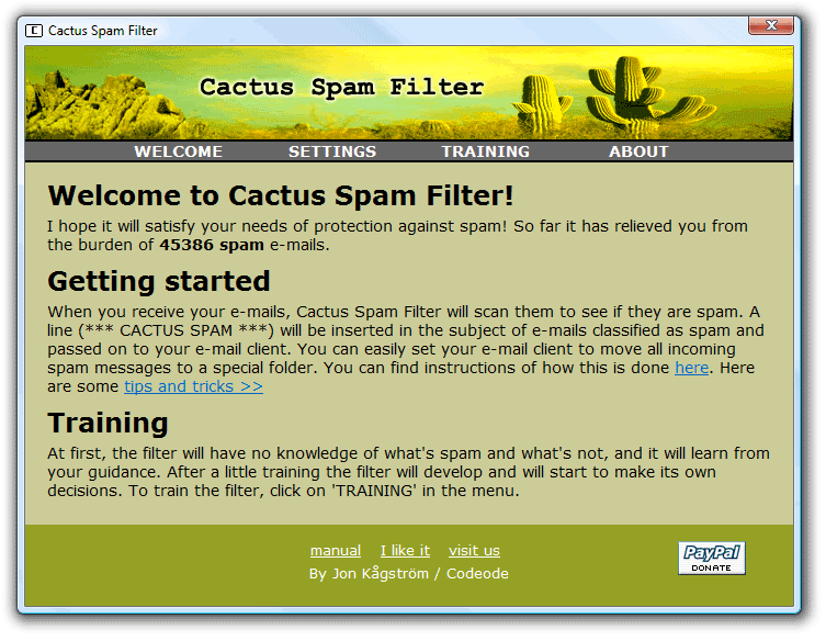 Click to view Cactus Spam Filter 3.01 screenshot