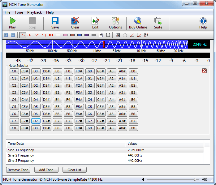 Click to view Tone Generator Free Sound Software 2.12 screenshot