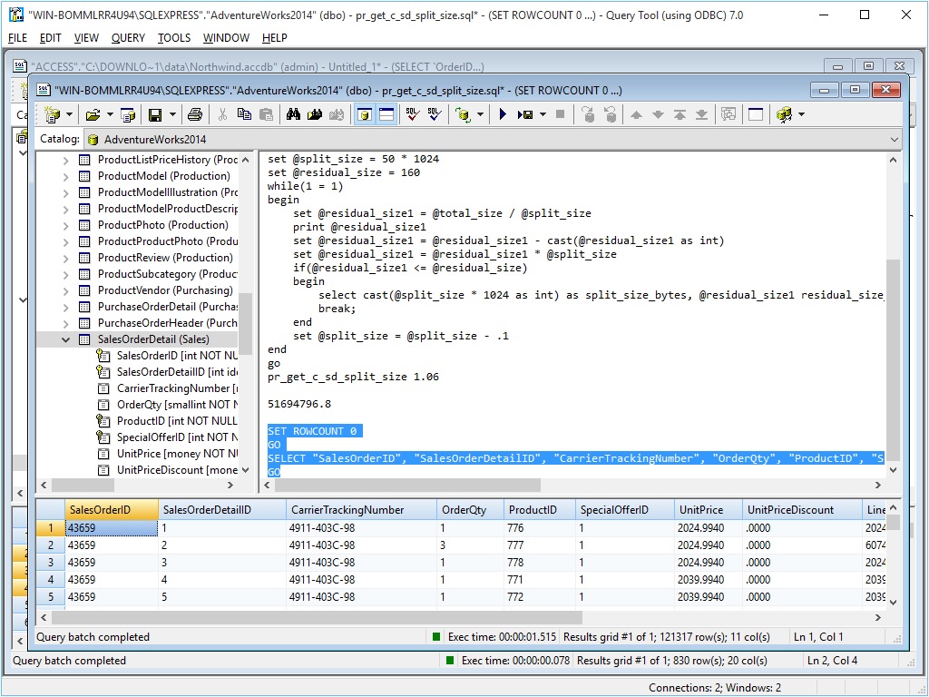 Click to view Query Tool (using ODBC) 7.0 x64 Edition 7.0.4.36 screenshot