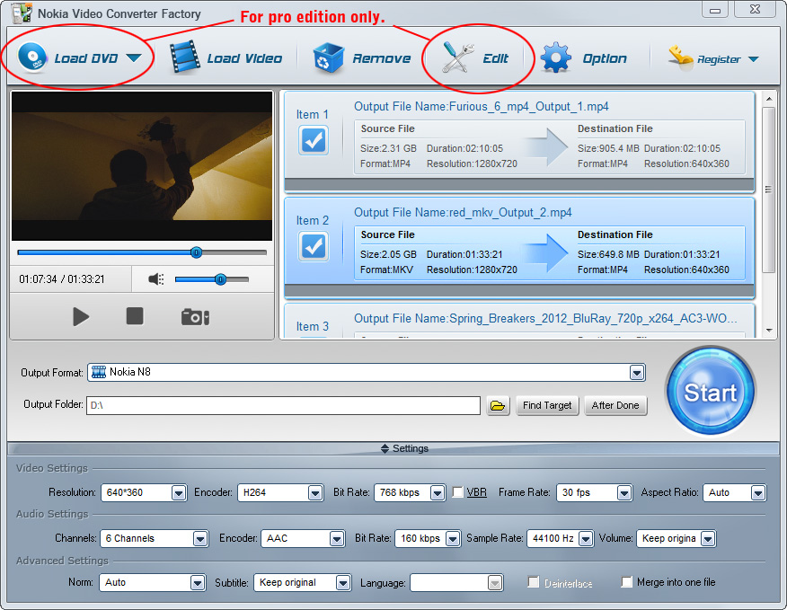 Click to view Free Nokia Video Converter Factory 6.1 screenshot