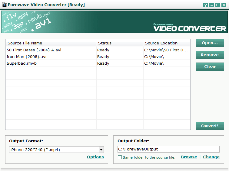 Click to view Forewave Video Converter 2.0 screenshot
