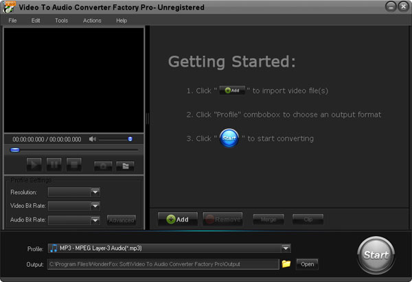 Click to view Video to Audio Converter Factory Pro 2.0 screenshot