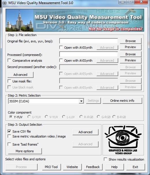 Click to view MSU Video Quality Measurement Tool 3.0 screenshot