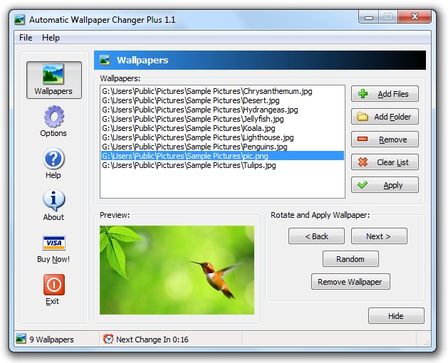 Click to view Automatic Wallpaper Changer Plus 1.1 screenshot